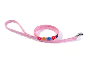 HKM-681875 Double Row Flower Pet Collar - Durable PU Floral Design with Zinc Alloy Accessories, Sizes S and M
