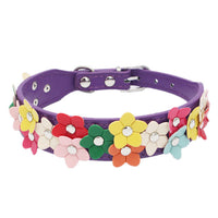 HKM-681875 Double Row Flower Pet Collar - Durable PU Floral Design with Zinc Alloy Accessories, Sizes S and M