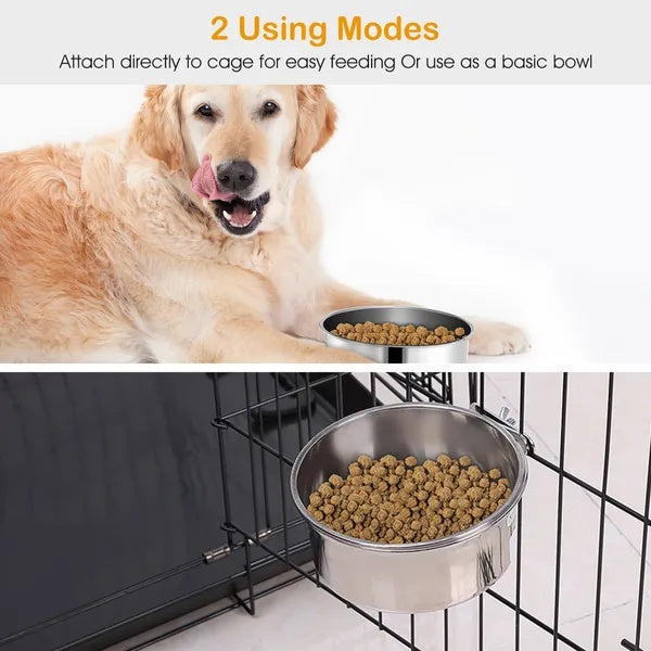 HKM-001107 Detachable Stainless Steel Pet Bowl with Clamp for Cages - Food and Water Bowl for Dogs, Cats, and Small Pets