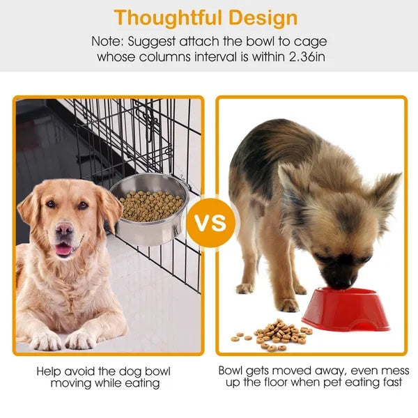 HKM-001107 Detachable Stainless Steel Pet Bowl with Clamp for Cages - Food and Water Bowl for Dogs, Cats, and Small Pets