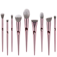 HKM-657683 10-Piece Long Rod Nylon Makeup Brush Set with PU Handle