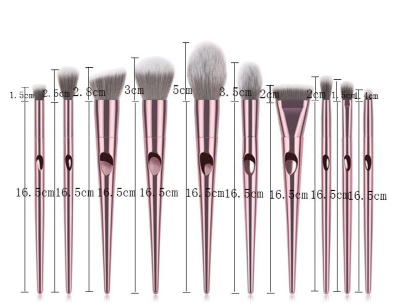 HKM-657683 10-Piece Long Rod Nylon Makeup Brush Set with PU Handle