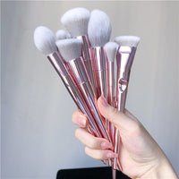 HKM-657683 10-Piece Long Rod Nylon Makeup Brush Set with PU Handle