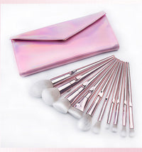 HKM-657683 10-Piece Long Rod Nylon Makeup Brush Set with PU Handle