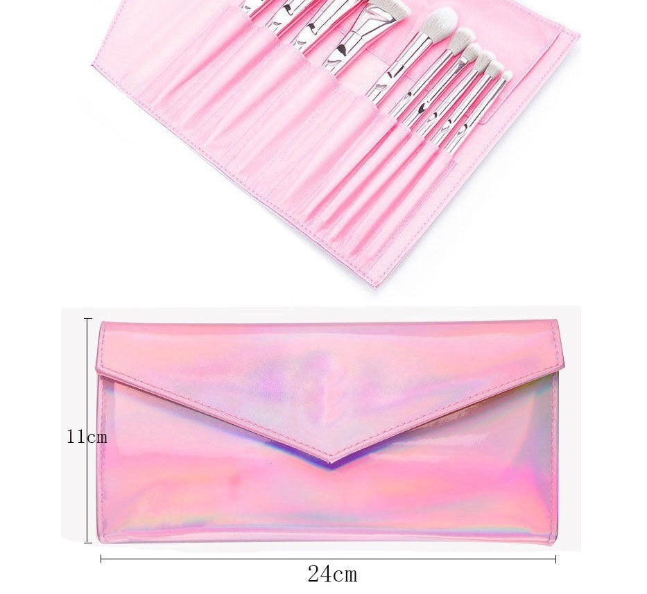 HKM-657683 10-Piece Long Rod Nylon Makeup Brush Set with PU Handle