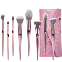 HKM-657683 10-Piece Long Rod Nylon Makeup Brush Set with PU Handle