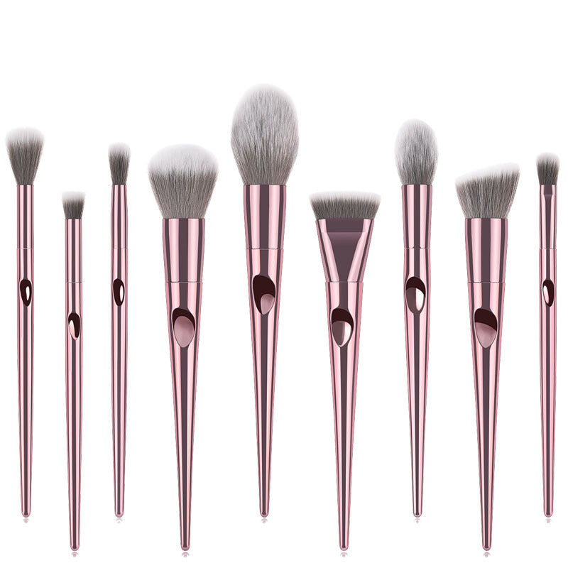 HKM-657683 10-Piece Long Rod Nylon Makeup Brush Set with PU Handle