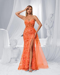 HKM-482963 Elegant Orange Evening Gown for Women - Model EZ25150