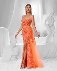 HKM-482963 Elegant Orange Evening Gown for Women - Model EZ25150