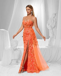 HKM-482963 Elegant Orange Evening Gown for Women - Model EZ25150