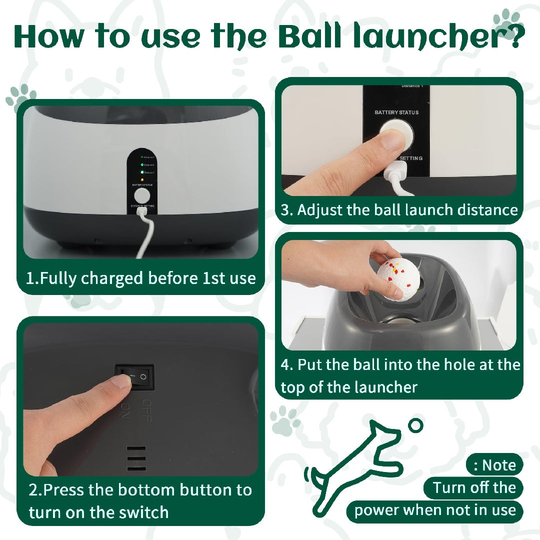 HKM-561491 Automatic Dog Ball Launcher with Three Distance Settings, Indoor-Outdoor Fetch Toy, Includes Ball and Data Cable, Grey-Green