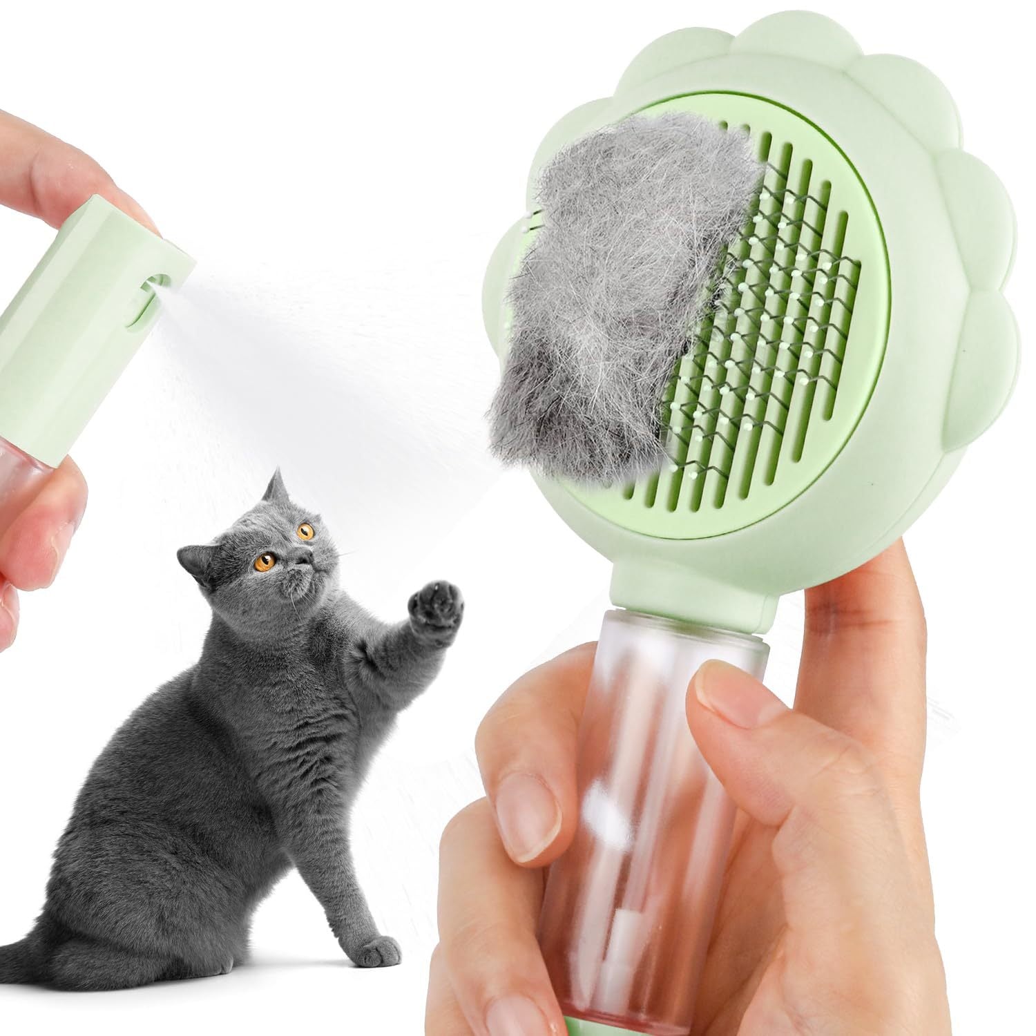 HKM-591827 Self-Cleaning Spray Cat Brush for Shedding, Grooming, and Massaging Long and Short Hair Pets