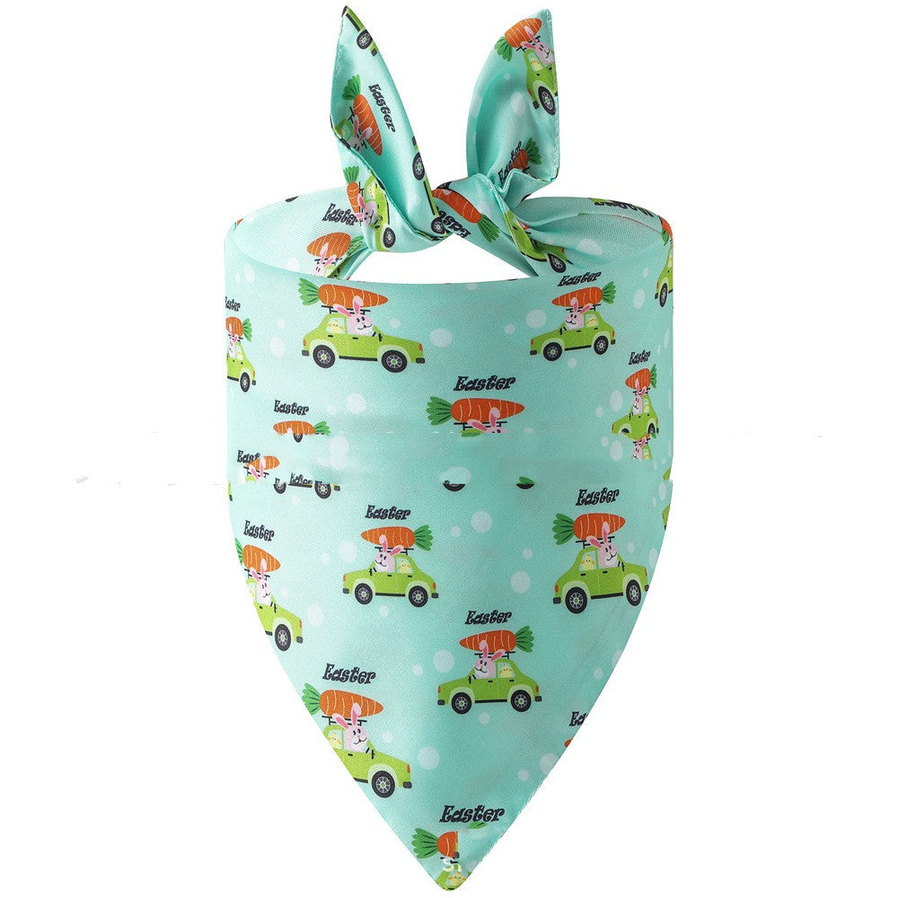 HKM-208659 Easter Bunny Dog Spit Towel Bandage - Triangular Polyester Design, Size L (70*48*48cm)