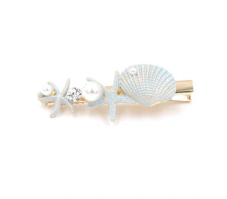 HKM-621971 Korean Style Sweet Starfish Hairpin with White Crystal Accent