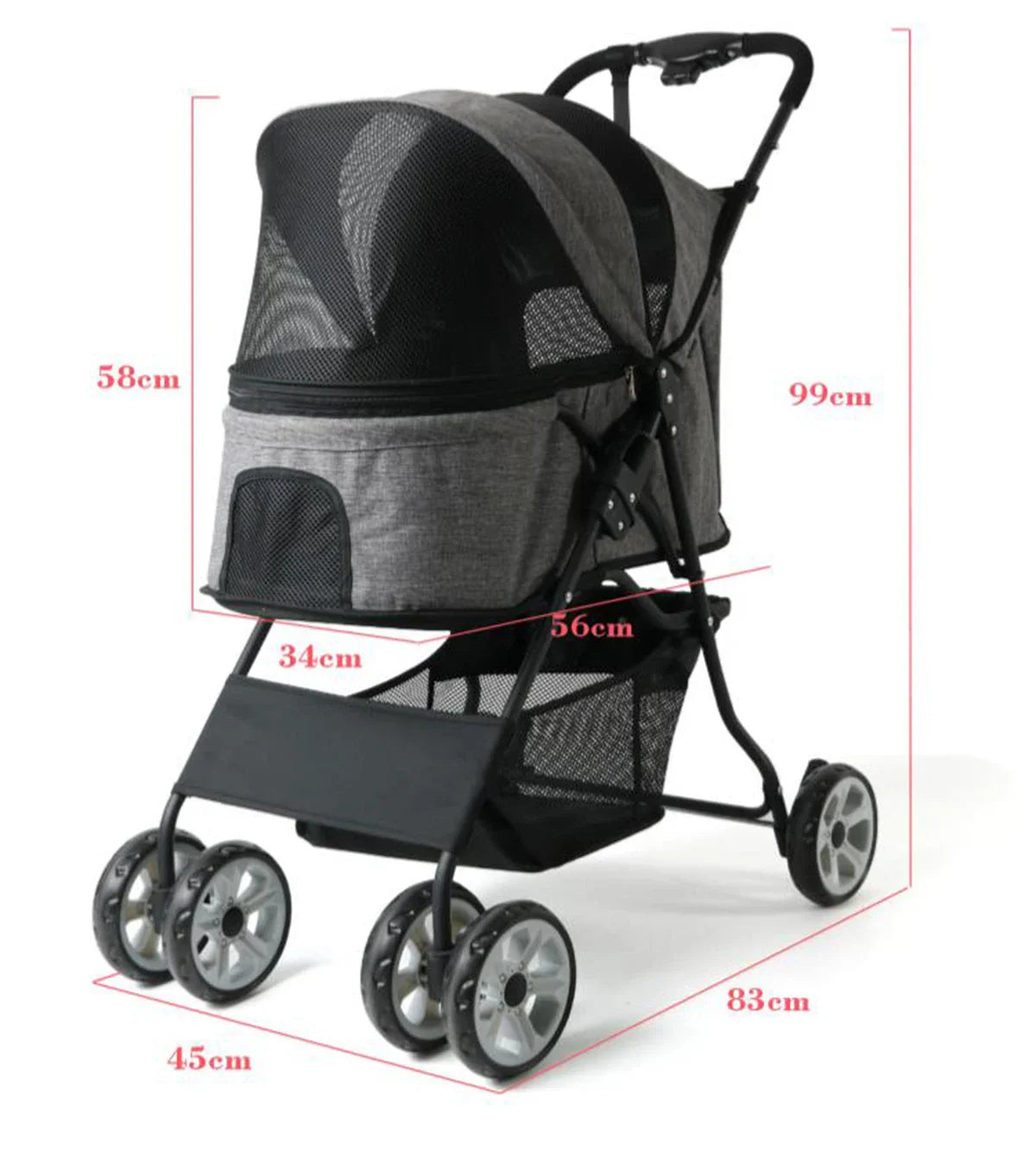 JMT-342538 Folding Outdoor Pet Stroller for Small Dogs - Easy Assembly and Travel-Friendly Design