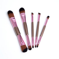 HKM-524307 5-Piece Double-Ended Rose Gold Makeup Brush Set for Liquid Foundation and Eyeshadow Application