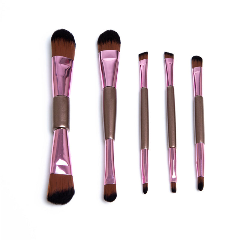 HKM-524307 5-Piece Double-Ended Rose Gold Makeup Brush Set for Liquid Foundation and Eyeshadow Application