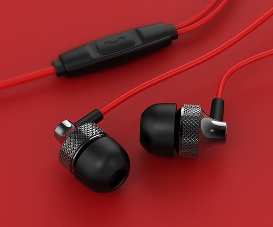 KTX-837587 Heavy Bass Copper In-Ear Headphones with Microphone and Wheat Cable, 3.5mm Plug, Available in Gold, Silver, Black, Red and Black