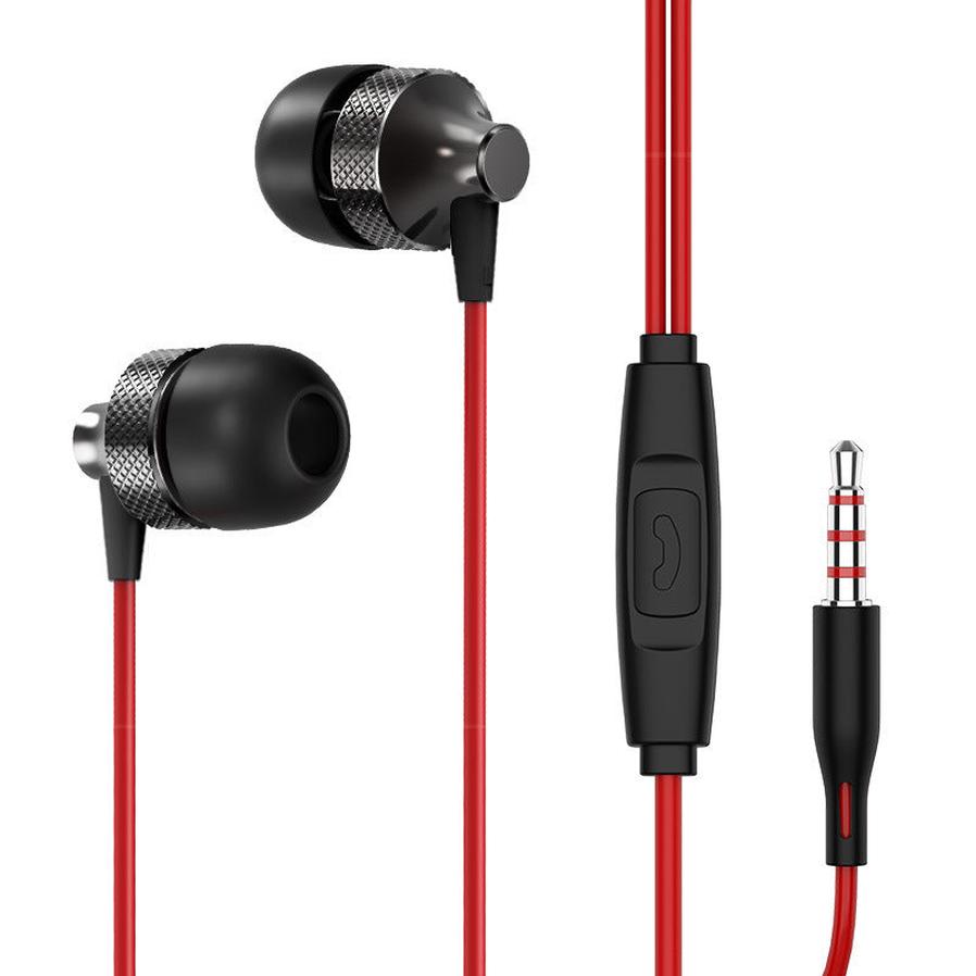 KTX-837587 Heavy Bass Copper In-Ear Headphones with Microphone and Wheat Cable, 3.5mm Plug, Available in Gold, Silver, Black, Red and Black
