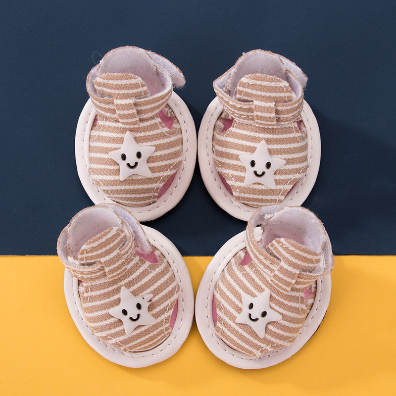 HKM-976979 Striped Canvas Dog Sandals - Breathable Non-Slip Summer Shoes for Pets
