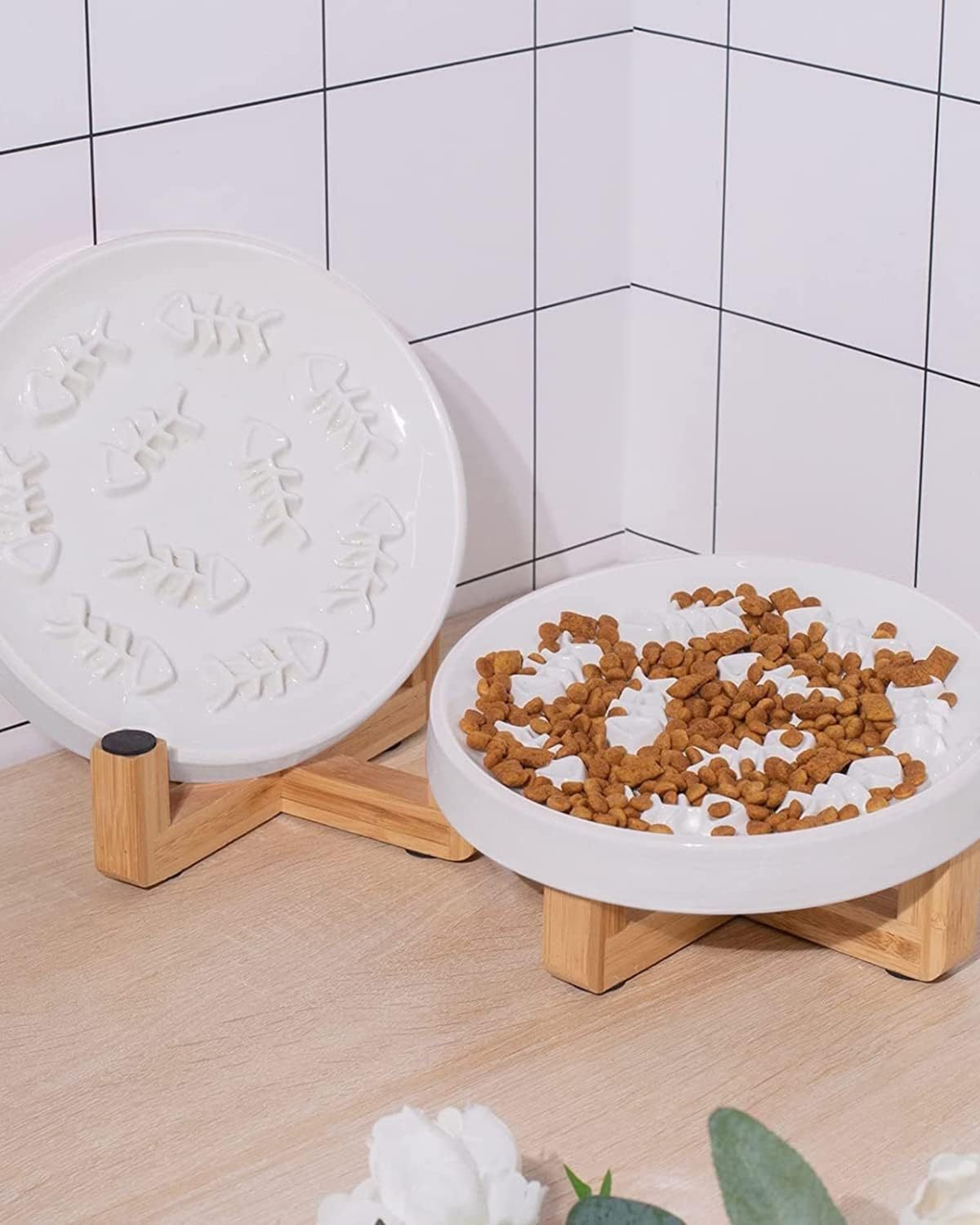 HKM-208915 Ceramic Slow Feed Pet Bowl for Cats and Small Dogs - Promotes Healthy Eating Habits