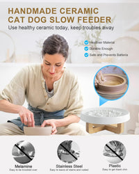 HKM-208915 Ceramic Slow Feed Pet Bowl for Cats and Small Dogs - Promotes Healthy Eating Habits