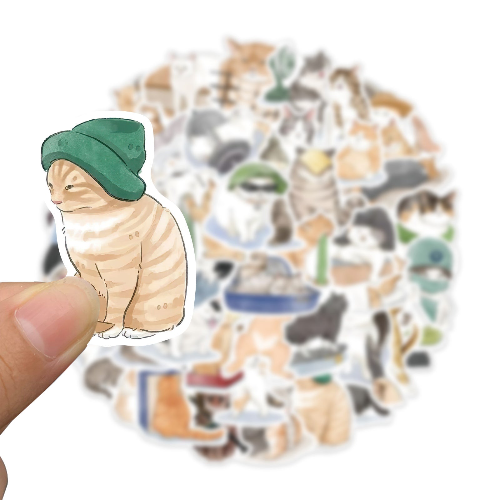 KTX-022675 Cute Cartoon Watercolor Cat Stickers Set - 53 Pieces for Luggage, Computers, and Phones