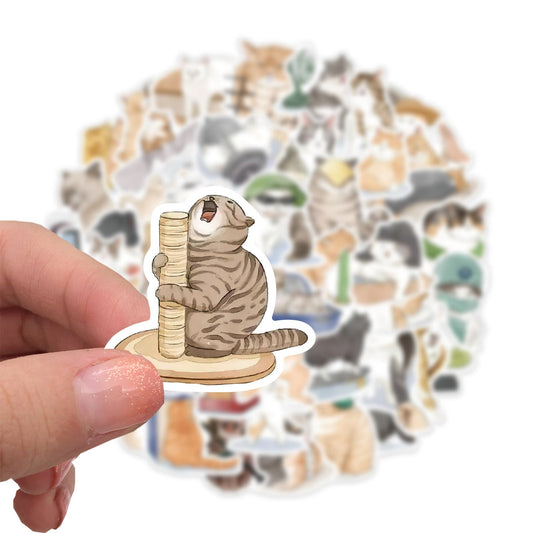 KTX-022675 Cute Cartoon Watercolor Cat Stickers Set - 53 Pieces for Luggage, Computers, and Phones