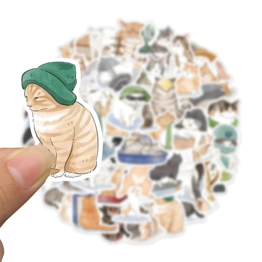 KTX-022675 Cute Cartoon Watercolor Cat Stickers Set - 53 Pieces for Luggage, Computers, and Phones
