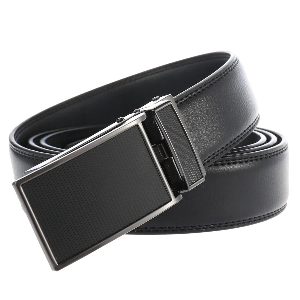 HKM-658323 Men's Leather Automatic Buckle Belt with Alloy Finish - Customisable Design