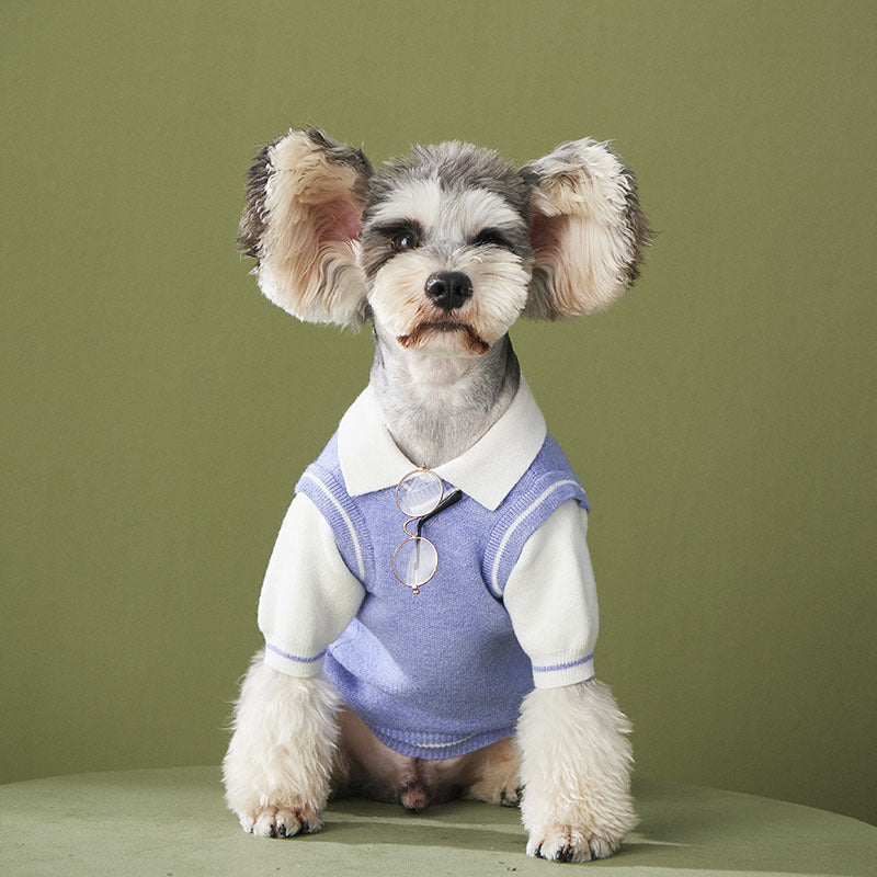 HKM-503891 Faux Two-Piece Knit Sweater for Pomeranians - Casual Wool Pet Outfit in Multiple Sizes
