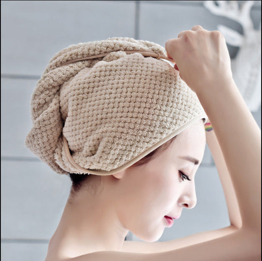 HKM-414995 Super Absorbent Coral Fleece Dry Hair Cap - Quick-Drying Hair Wrap Towel in Multiple Colors