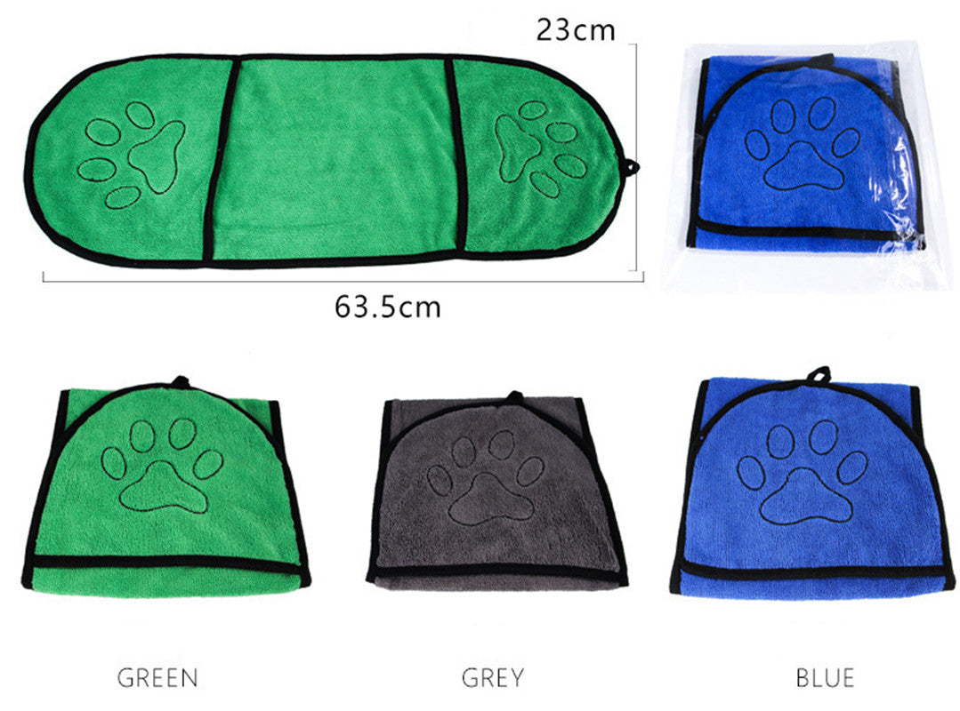 JMT-347658 Absorbent Dog Bath Towel - Soft Fiber Bathrobe for Pets in Blue, Gray, and Green