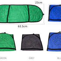 HKM-415315 Absorbent Dog Bath Towel - Soft Fiber Bathrobe for Pets in Blue, Gray, and Green