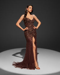 HKM-037715 Elegant Brown Evening Gown for Women - Style EZ25064