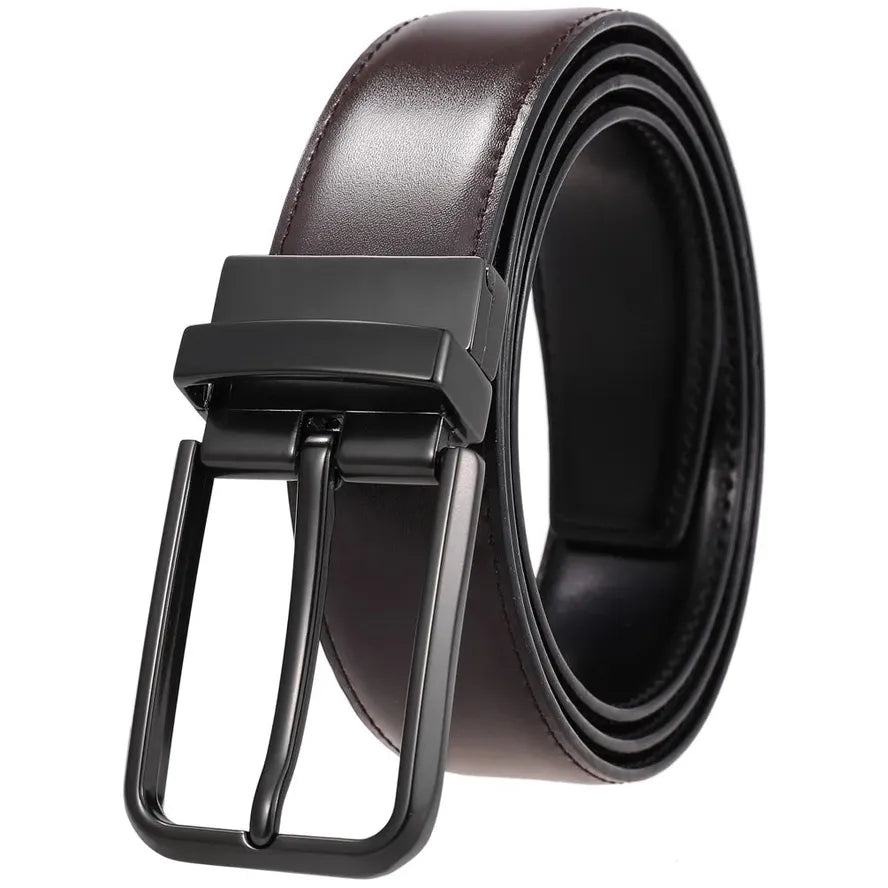 HKM-344147 Perforated Two-Layer Cowhide Leather Belt with Rotatable Buckle - Model LY36-ZZ3987-1