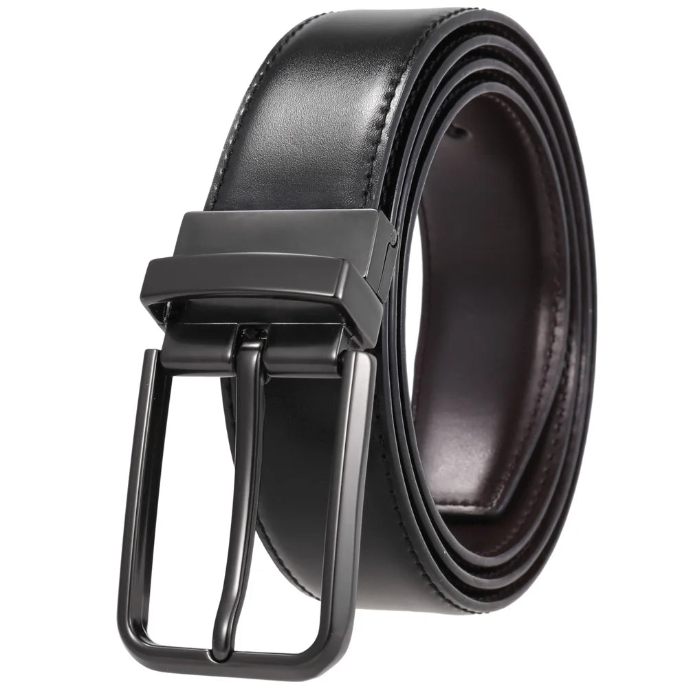 HKM-344147 Perforated Two-Layer Cowhide Leather Belt with Rotatable Buckle - Model LY36-ZZ3987-1