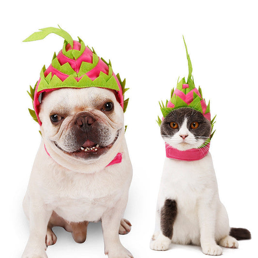 HKM-634131 Pitaya Fruit Design Cozy Pet Hat for Dogs and Cats - Lightweight, Breathable, Adjustable Costumes for Halloween Parties