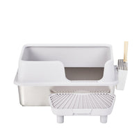 HKM-954835 Stainless Steel Cat Litter Box with Plastic Enclosure and Litter Spatula - Grey, 61x40x33CM