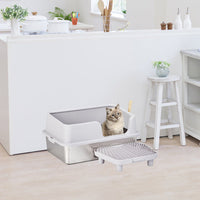 HKM-954835 Stainless Steel Cat Litter Box with Plastic Enclosure and Litter Spatula - Grey, 61x40x33CM