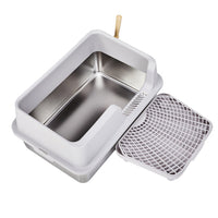 HKM-954835 Stainless Steel Cat Litter Box with Plastic Enclosure and Litter Spatula - Grey, 61x40x33CM