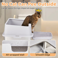 HKM-954835 Stainless Steel Cat Litter Box with Plastic Enclosure and Litter Spatula - Grey, 61x40x33CM