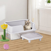 HKM-954835 Stainless Steel Cat Litter Box with Plastic Enclosure and Litter Spatula - Grey, 61x40x33CM
