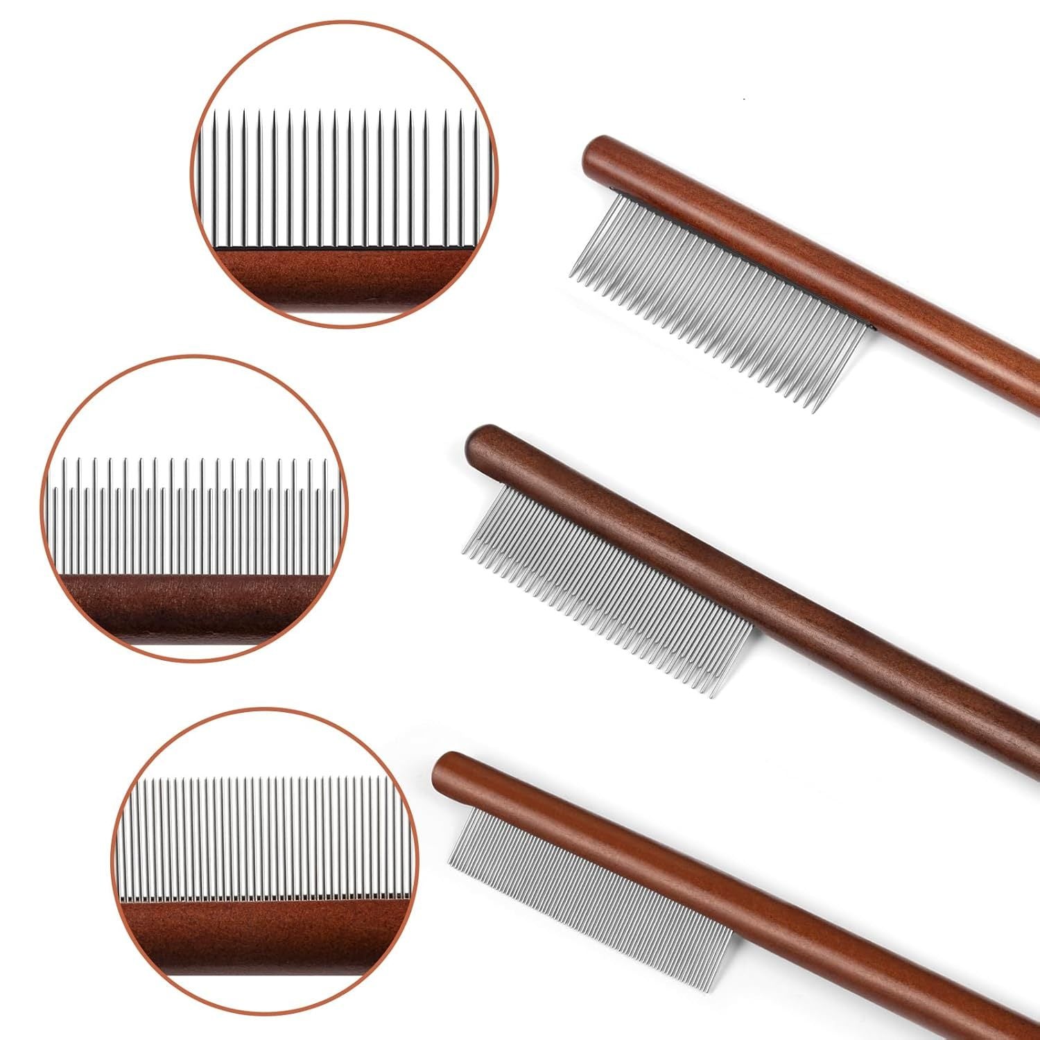 HKM-891795 Pet Grooming Comb with Wooden Handle for Long and Short Haired Dogs, Cats, and Other Pets
