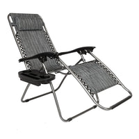 HKM-009043 Adjustable Folding Lounger Set with Pillow and Tray for Outdoor Relaxation, Grey