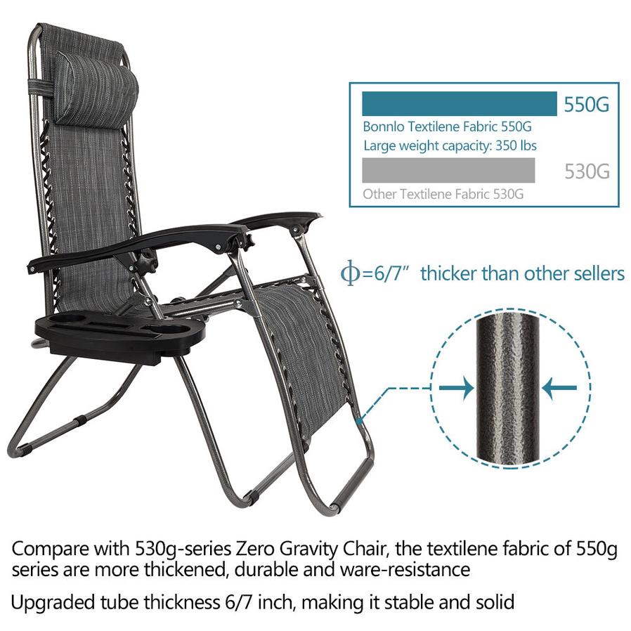 HKM-009043 Adjustable Folding Lounger Set with Pillow and Tray for Outdoor Relaxation, Grey