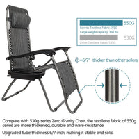 HKM-009043 Adjustable Folding Lounger Set with Pillow and Tray for Outdoor Relaxation, Grey