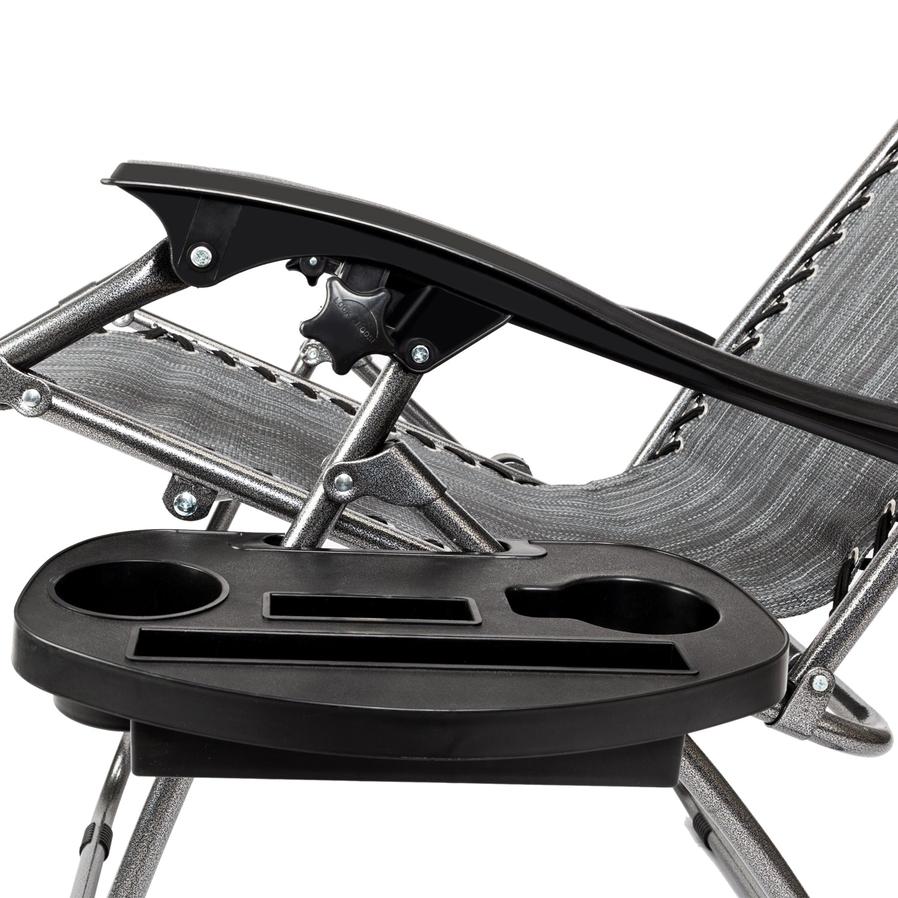 HKM-009043 Adjustable Folding Lounger Set with Pillow and Tray for Outdoor Relaxation, Grey