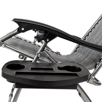 HKM-009043 Adjustable Folding Lounger Set with Pillow and Tray for Outdoor Relaxation, Grey