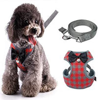 HKM-796307 Plaid Small Dog Vest-style Harness with Leash, Made of Napped and Mesh Cloth